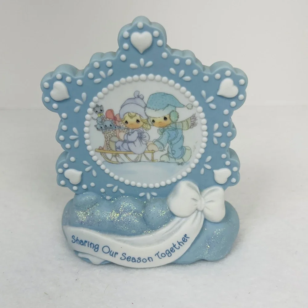 Precious Moments Sharing Our Season Together Blue Snowflake Figurine Winter Sled